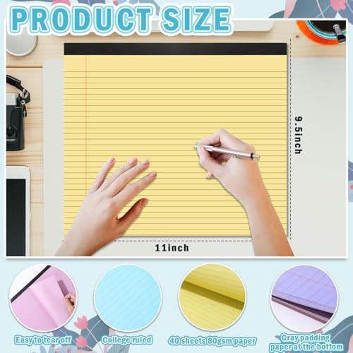 gisgfim 4 Pack 9.5"x 11" Legal Pads College Ruled Notepad - color: Pastel 2