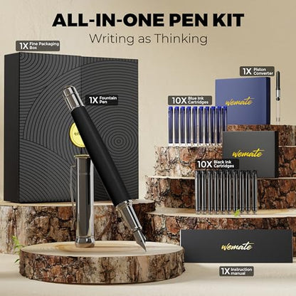 WEMATE Fountain Pen Set for Writing, Fine Nib, Black Ebony - color: Black, style: Ebony