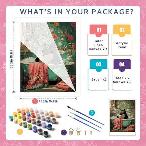 HITO Cat Paint by Numbers Kit for Adults 16x20 Inch Frameless - color: Bathroom Cat