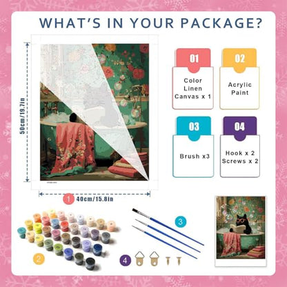 HITO Cat Paint by Numbers Kit for Adults 16x20 Inch Frameless - color: Bathroom Cat