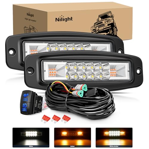 Nilight Flush Mount LED Light Pods 6Inch 60W Amber White 3 Lighting Modes - color: 60W Led Pods 2Pcs Amber White Flush Mount