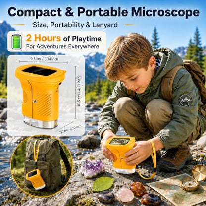 Kids Microscope, 4K 1000X Zoom, 2.4" Screen, STEM Toy for Ages 4-8 - color: Yellow