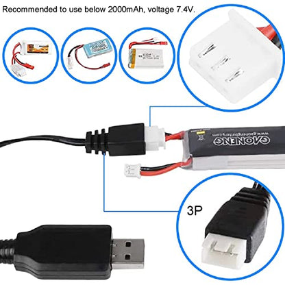 2 pcs XH-3P USB Charger Cable 7.4V 2S LiPo Battery USB Charger Cable 1A Fast Charging,with 1 Charge 3 Transfer Cable for RC Car Truck Rock Crawler FPV Drone Quadcopter