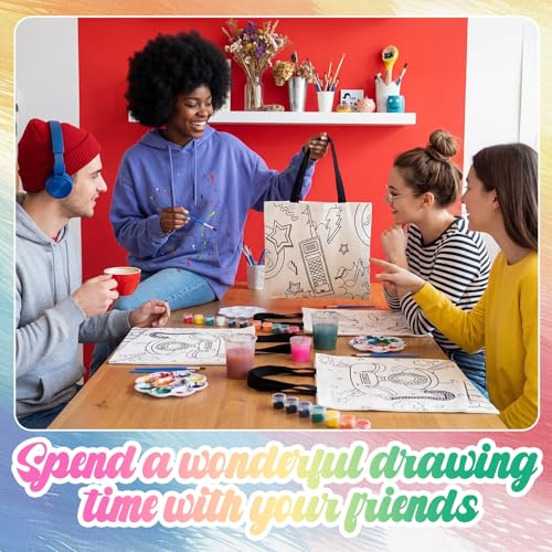 Locmeo 10 Set Paint and Sip Canvas Bags Pre Drawn Kit,Disco - style: Disco