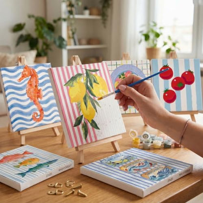 YooNotee 6 Pack Paint by Numbers Kit, 8x8 DIY Canvas with Easel Fish - style: Fish