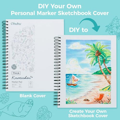 Ohuhu 9"x12" Double-Sided Bleedproof Marker Pad Art Sketchbook 50 Sheets - size: 9" x 12"