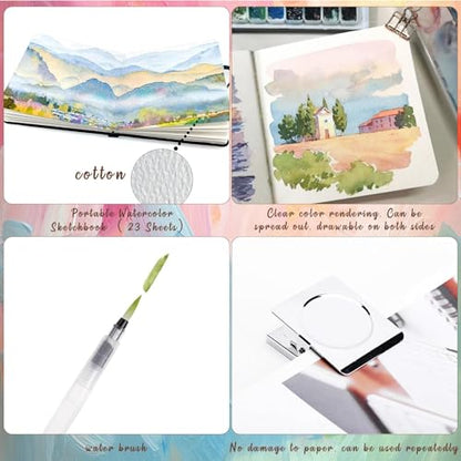 Travel Watercolor Paint Set - Pocket 15-Color Mini Kit with Sketchbook - color: 15 Colours with Sketchbook