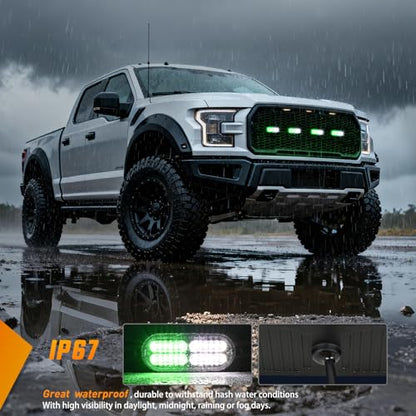 Nilight 4PCS 24LED Green White Strobe Light 12V/24V Grille Surface Mount - color: Green & White