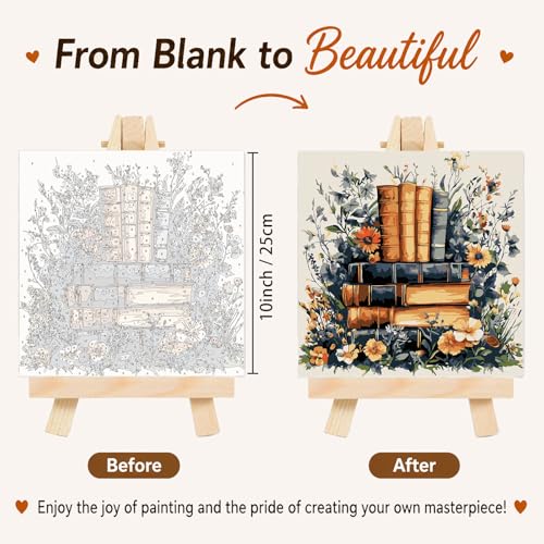 AUKELHJ 4 Pack Framed Paint by Numbers Kit for Adults, Book, 8x8 inch - color: 07-Book