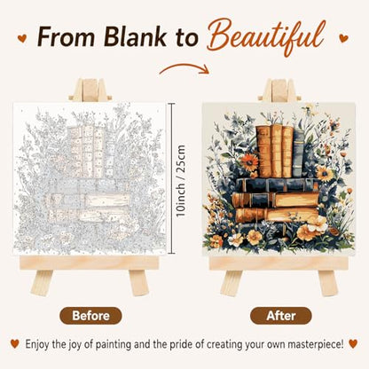 AUKELHJ 4 Pack Framed Paint by Numbers Kit for Adults, Book, 8x8 inch - color: 07-Book