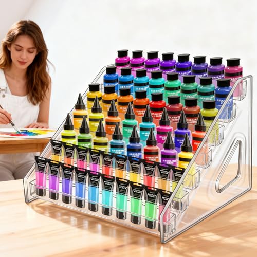 Vowcarol Clear 7-Tier Snap-On Acrylic Paint Organizer Rack | Holds 56 Bottles | Miniature & Craft Paint Storage