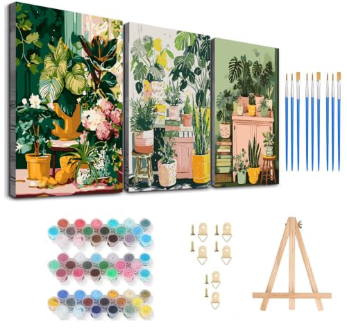 Axquilon 3 Packs Plants Framed Paint by Numbers Kit for Adults 8x10 in - color: 3 Pack Plants with Easel