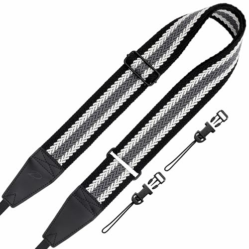 Padwa Lifestyle Extra Long Adjustable Camera Strap for Photographers - 2" Wide Full Grain Cowhide Leather Ends Camera Straps with Quick Release for All Cameras,Binoculars(Stripe Gray Black White) - color: Z# - Stripe Gray Black, size: Adjustable 38~66 inc