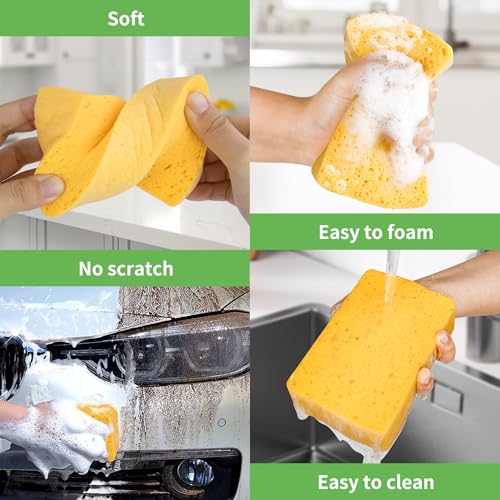 4 Pack Compostable Thicker Pop-Up Sponges - Expanding, Non-Scratch, Plant-Based Dish Cellulose Sponges Car Wash Sponge