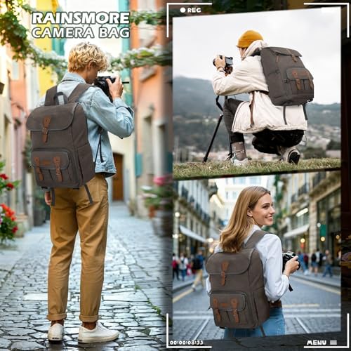 RAINSMORE Camera Backpack, DSLR SLR Mirrorless Camera Bag for Photographer - color: Darkgrey