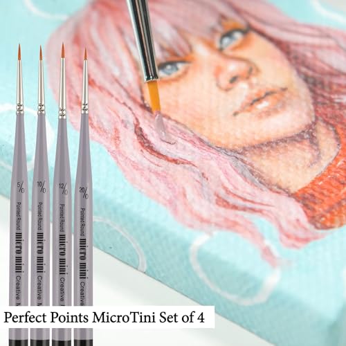 Creative Mark 4 Piece Micro Detail Paint Brush Set, Mini Paintbrushes for Acrylic, Watercolor, Oil, Face, Nail, Scale Model Painting & Line Drawing - size: Perfect Points Set (4 Piece)