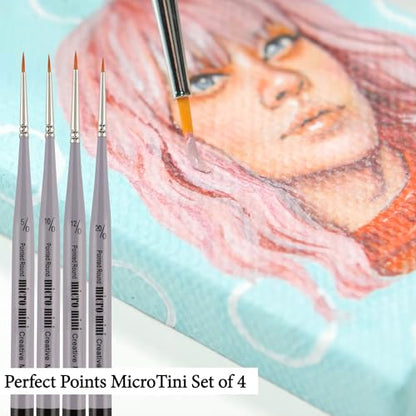 Creative Mark 4 Piece Micro Detail Paint Brush Set, Mini Paintbrushes for Acrylic, Watercolor, Oil, Face, Nail, Scale Model Painting & Line Drawing - size: Perfect Points Set (4 Piece)