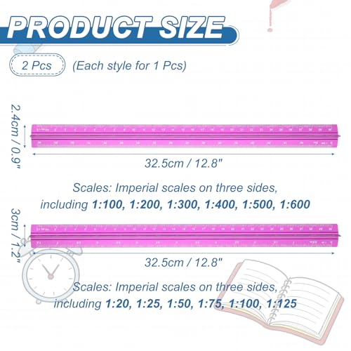 YOKIVE 2Pcs Metric Engineer Scale Ruler, (13 Inch, Rose Red) - color: Rose Red