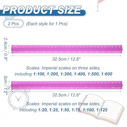 YOKIVE 2Pcs Metric Engineer Scale Ruler, (13 Inch, Rose Red) - color: Rose Red