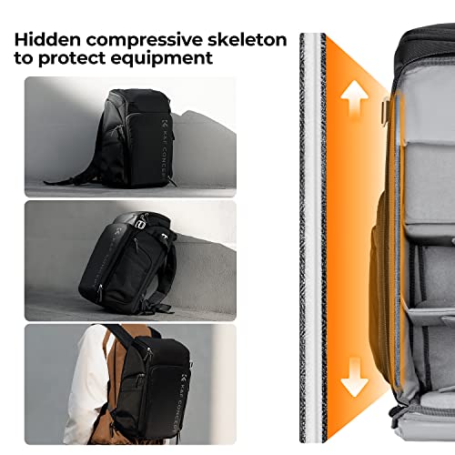 K&F CONCEPT Camera Backpack, 22L Expandable Camera Bag with Rain Cover - color: Black