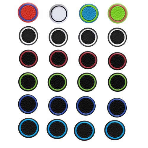 24PCS Non-Slip Silicone Analog Joystick Thumb Stick Grip Caps for PS2, PS3, PS4, PS5, Xbox One, Xbox Series X/S, Xbox 360, Switch Pro Controller (Black&White)