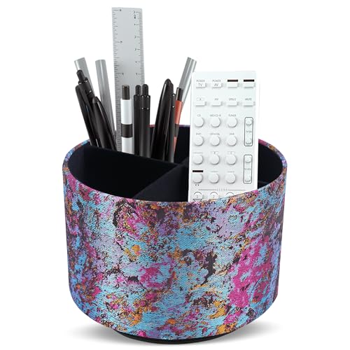 Round Leather Art Supply Organizer,Remote Control Holder,360-degree Rotating Pen Organizer with 4 Compartments(1-Painting Purple) - color: 1-6Painting Purple