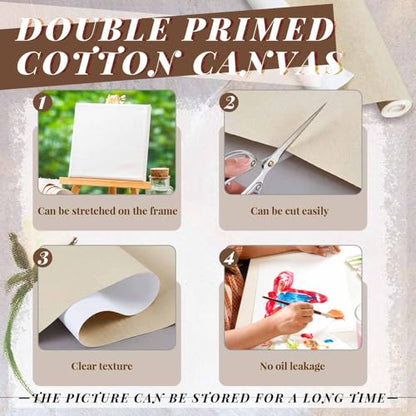 Kinlop 36 Inch X 20 Feet Double Primed Cotton Canvas Roll, Linen Beige - color: Linen Beige, size: 36 Inch X 20 Feet