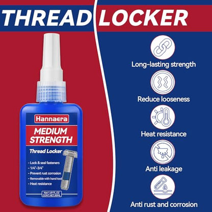 Thread Lock Blue and Red, Threadlocker Removable & Permanent, Thread Locker for Nuts, Bolts, Fasteners and Metals, Against Losening and Leakage (Medium 50 ml *1 + High 50 ml *1) - size: 50ml2pack