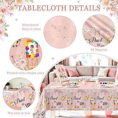 MEHOFOND Paint and Sip Decorations Tablecloth 3 Pack 54x108 Inch