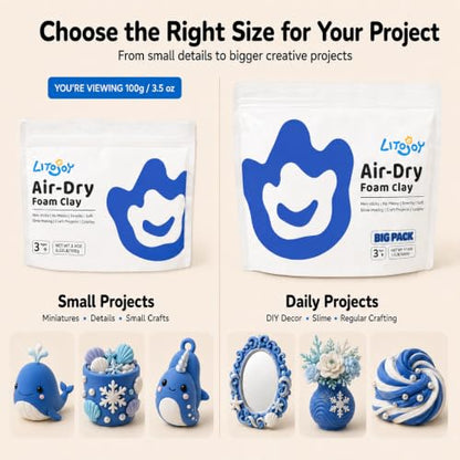 Blue Air Dry Foam Clay 100g/3.5oz, Soft & Easy to Mold - color: Blue