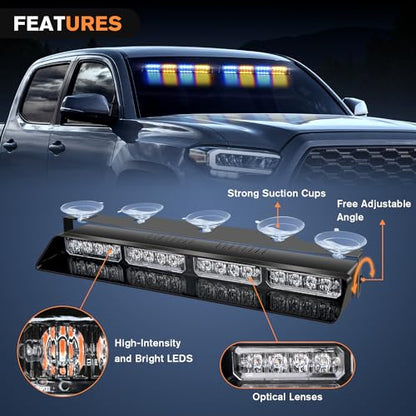 Nilight 32LED Amber Blue Emergency Dash Strobe Lights with Controller - color: Amber and Blue