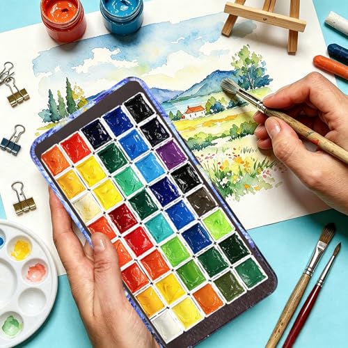 qianshan 40Pcs Empty Half Pans Watercolor Tin Palette with Magnetic Stripe - color: Starrynight
