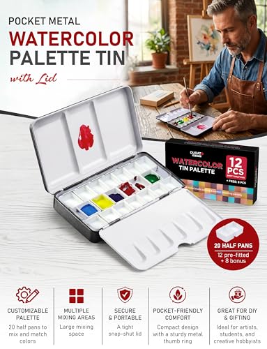 DUGATO Small Empty Watercolor Palette Tin with Lid, Holds 20 Half Pans - size: Small