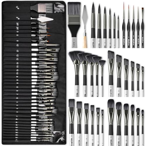 Nicpro 36pcs Paint Brush Set,Professional Paintbrushes for Acrylic Painting - color: Silver