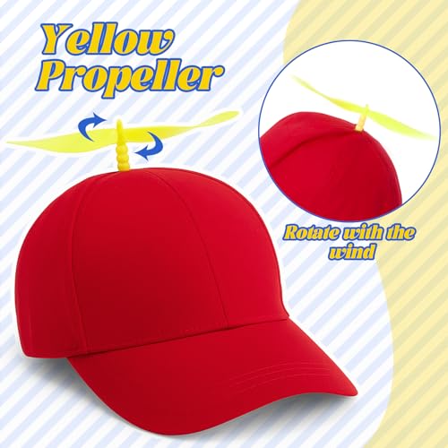 Sintege Propeller Hat Nerd Silly Twirly Cap Helicopter Cap with Spinner and Adjustable Bowtie for Costumes - color: Red and Blue