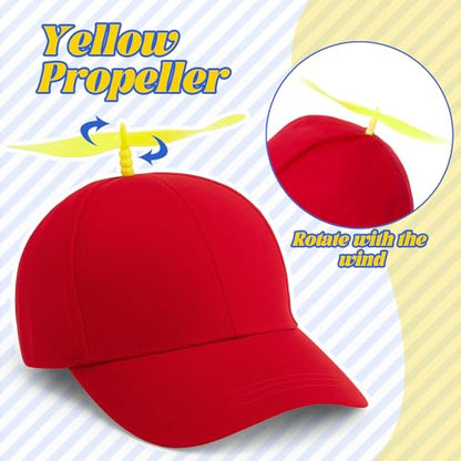 Sintege Propeller Hat Nerd Silly Twirly Cap Helicopter Cap with Spinner and Adjustable Bowtie for Costumes - color: Red and Blue