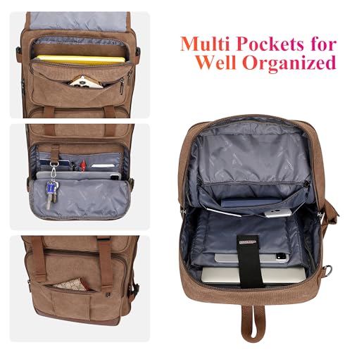 WITZMAN Canvas Travel Backpack for Men Large Laptop Backpack Fits 16 Inch - color: Brown