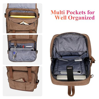 WITZMAN Canvas Travel Backpack for Men Large Laptop Backpack Fits 16 Inch - color: Brown