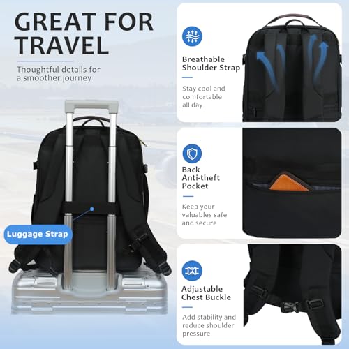 EMPSIGN 40L Travel Backpack for Women & Men - color: Beige/Black/Coffee
