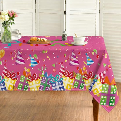 Horaldaily Pink Birthday Tablecloth, 60x84 Inch Rectangular - color: Pink, size: 60" x 84" (Rectangular)