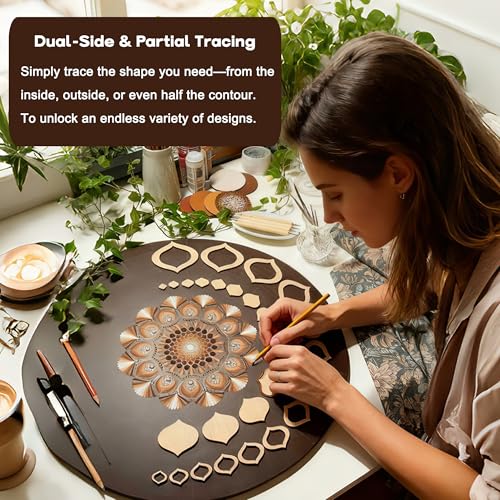 DAFENCHI 28 Pcs Wooden Mandala Painting Stencils, Dot Drawing Tools for Mandala Patterns, Drawing Stencils for Wood & Flat Surfaces, Portable Art Drawing Kit Painting Template (Shape 10) - color: Shape 10