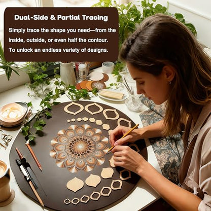 DAFENCHI 28 Pcs Wooden Mandala Painting Stencils, Dot Drawing Tools for Mandala Patterns, Drawing Stencils for Wood & Flat Surfaces, Portable Art Drawing Kit Painting Template (Shape 10) - color: Shape 10