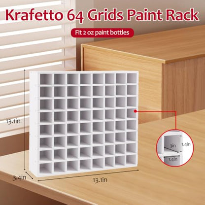 GRETJOB 64 Grids Paint Organizer, Wall Mountable Craft Paint Storage Rack - color: 64 Grids