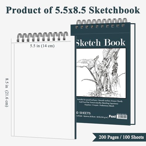 Fuxi Small Sketch Book, Spiral-Bound Sketchbook 5.5 x 8.5 2-Pack 200 Sheets - color: Aegean Blue