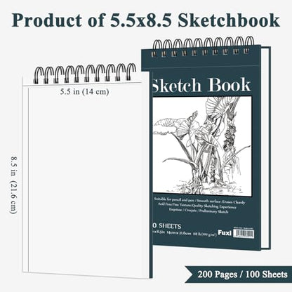 Fuxi Small Sketch Book, Spiral-Bound Sketchbook 5.5 x 8.5 2-Pack 200 Sheets - color: Aegean Blue
