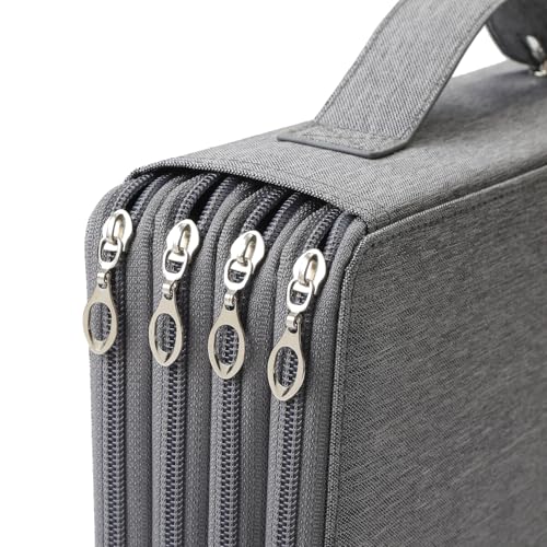 Canvas 300 Slots Pencil Case 4-Layer Zipped Holder w/Handle - color: Grey, size: 300