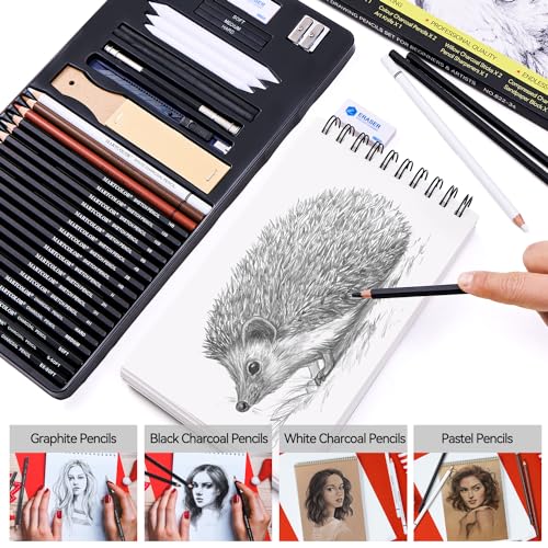 MARTCOLOR Drawing Sketching Pencils Set, 34 Pieces Graphite Pencil (14B-4H)