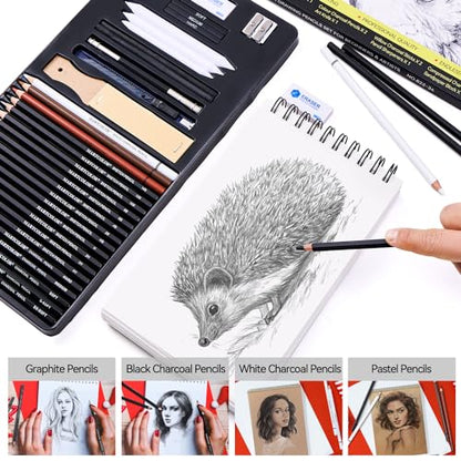 MARTCOLOR Drawing Sketching Pencils Set, 34 Pieces Graphite Pencil (14B-4H)