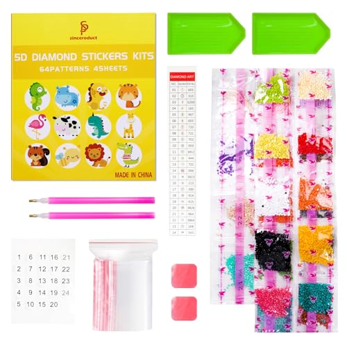 sinceroduct 64 PCS 5D Diamond Sticker Kit, Animals and Dinosaurs - color: 64 Animals
