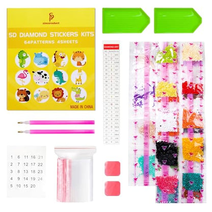 sinceroduct 64 PCS 5D Diamond Sticker Kit, Animals and Dinosaurs - color: 64 Animals